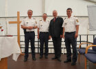 Gruppenbild: Innenminister Joachim Herrmann mit Landespolizeipräsident Michael Schwald (2.v.l.) und den Präsidenten der beiden Polizeipräsidien München und Oberbayern Süd Thomas Hampel (1.v.l.) und Manfred Hauser (4.v.l.).