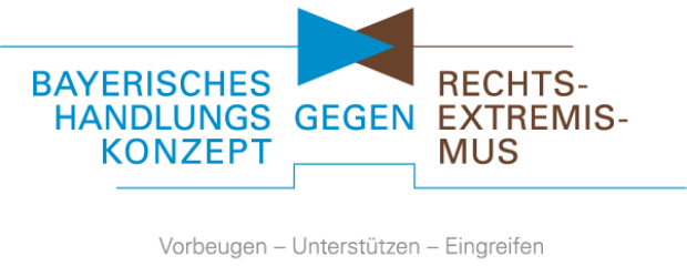 Das Bild zeigt das große Logo des Handlungskonzepts Das Bild zeigt das große Logo des Handlungskonzepts: "Bayerisches Handlungskonzept gegen Rechtsextremismus. Vorbeugen, Unterstützen, Eingreifen."