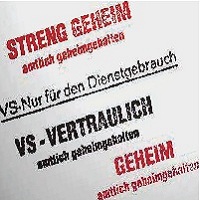 Stempelabdrücke „VS-Nur für den Dienstgebrauch“ , „VS-Vertraulich amtlich geheimgehalten“ und „GEHEIM amtlich geheimgehalten“ Das Bild zeigt einzelne Stempelabdrücke für die Verschlussgrade „VS-Nur für den Dienstgebrauch“ , „VS-Vertraulich amtlich geheimgehalten“ und „GEHEIM amtlich geheimgehalten“
