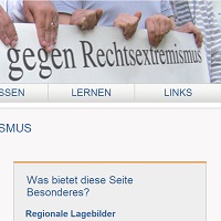 Internetportal Bayern gegen Extremismus Das Bild zeigt die Internetseite des Internetportals „Bayern gegen Rechtsextremismus“, welche zum Internetauftritt der Bayerischen Informationsstelle gegen Extremismus (BIGE) gehört.