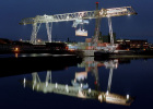 Trimodales Containerterminal bei Nacht im Bayernhafen Aschaffenburg 