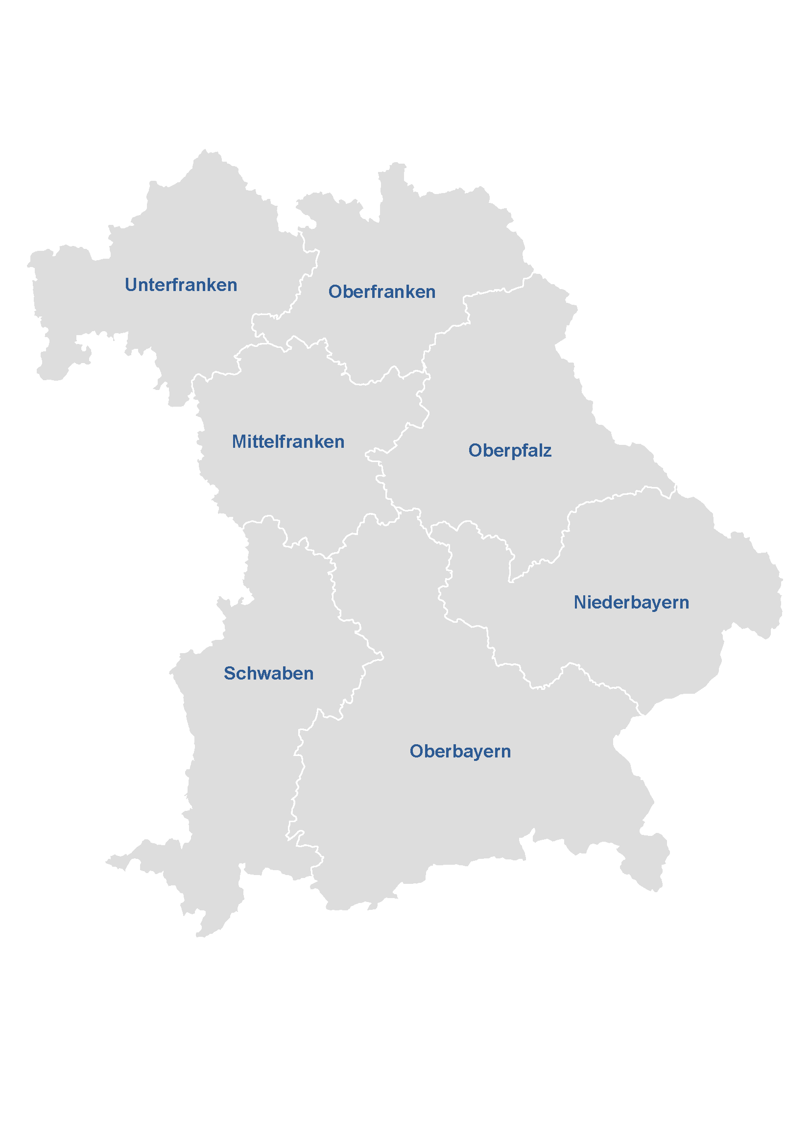Die 7 Regierungsbezirke Bayerns auf einer Karte