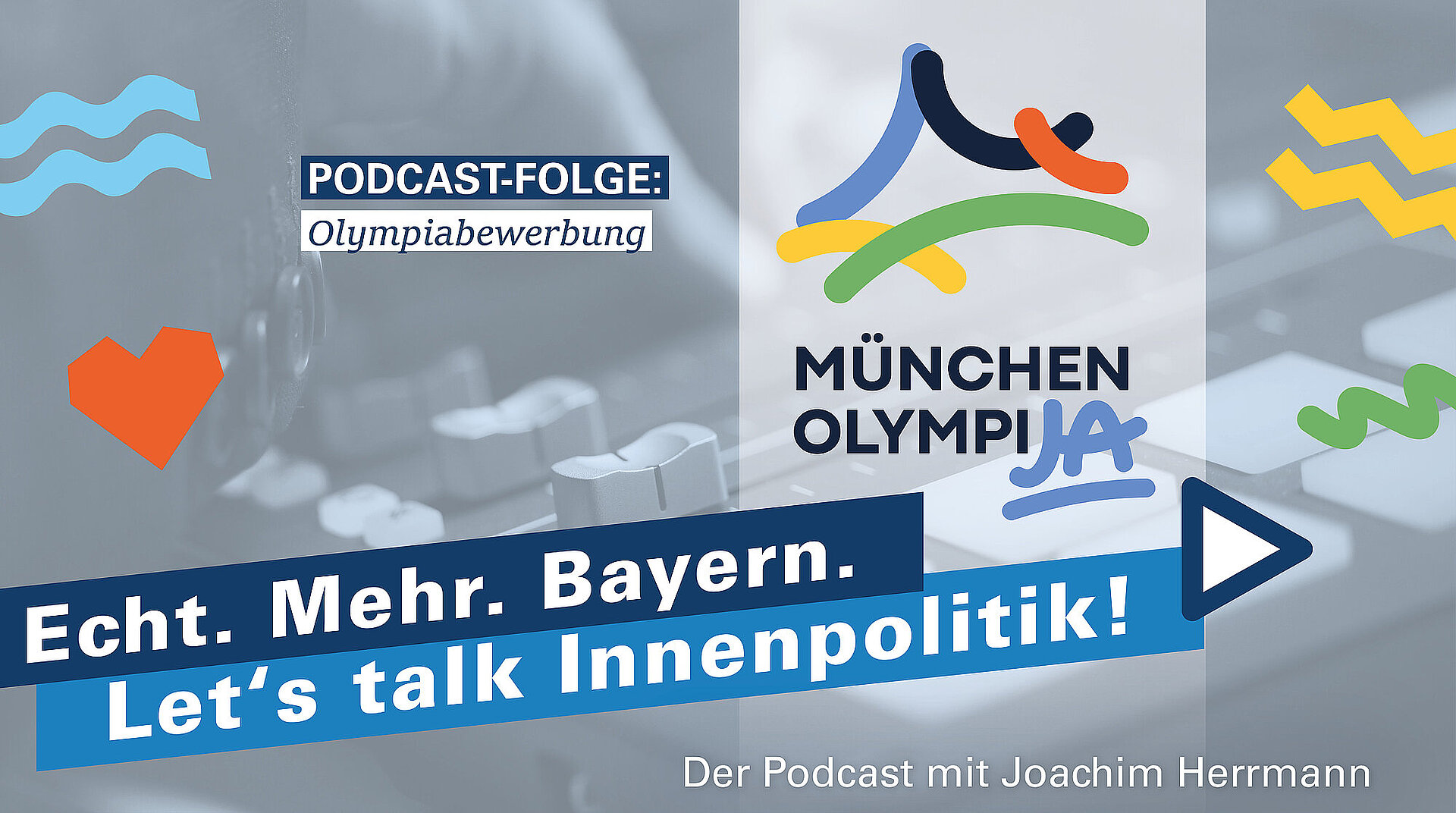 Grafik zum Podcast mit Logo "OlympiJA München" und Text "Neue Podcast-Folge zur Olympiabewerbung"