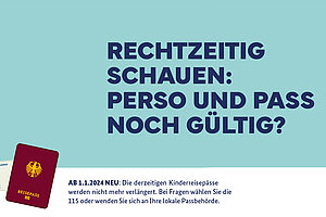 Grafische Darstellung der Kampagne Rechtzeitig schauen: Perso und Pass noch gültig? mit Grafiken Reisepass und Wahrzeichen einiger Länder
