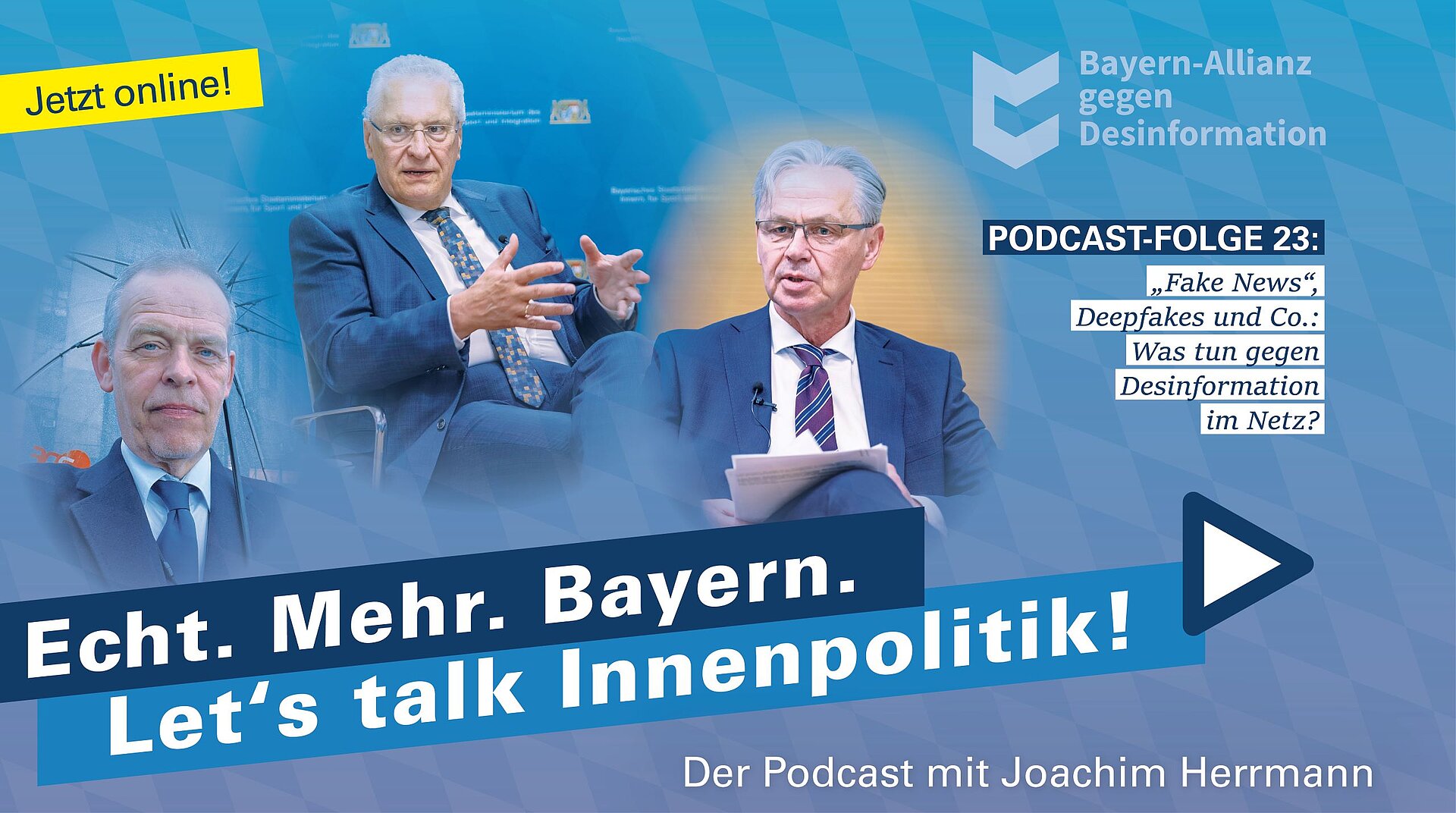 Auf dem Bild sind Innenminiser Joachim Herrmann, der Journalist Johannes Hano und der Vizepräsident des Bayerischen Verfassungsschutzes Josef Schinabeck zu sehen
