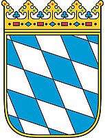 Kleines Staatswappen mit weiß-blauem Rautenmuster
