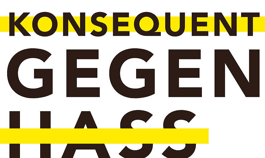 Logo Konsequent gegen Hass, Hass ist durchgestrichen und Konsequent hervorgehoben
