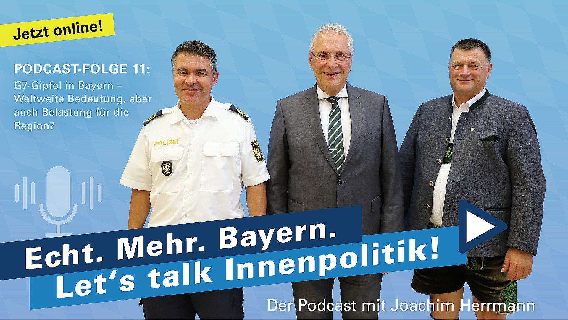 Vor einer blauen Pressewand stehen von links nach rechts: Polizeipräsident Manfred Hauser, Innenminister Joachim Herrmann und Landrat Anton Speer