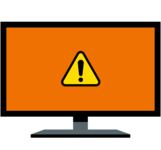 Flacher Fernseher mit orangem Bildschirm und gelbem Warnsymbol mit Ausrufezeichen in der Bildschirmmitte.