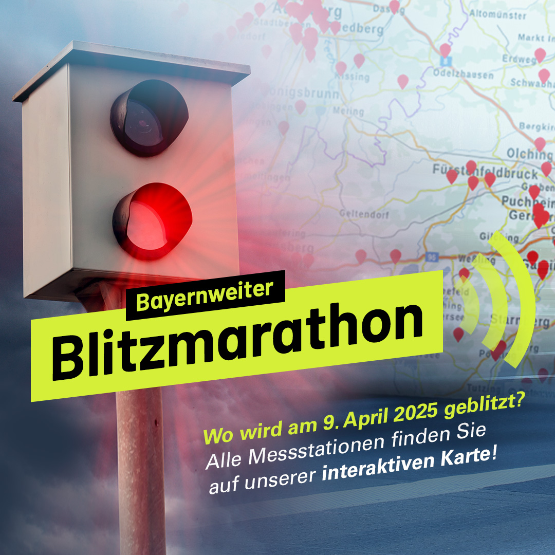 Grafik: Bayernweiter Blitzmarathon am 9. April 2025. Alle Messstellen